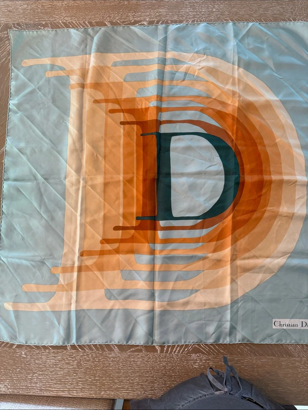 Christian Dior Light Blue Logo Silk Scarf